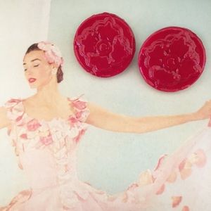Acrylic Resin Red Medallion Disk Stud Earrings